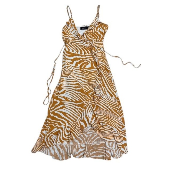 Revolve MINKPINK Zebra Print Wrap Dress Ruffle High Low V Neck Sleeveless Sz‎ Sm - Picture 6 of 16